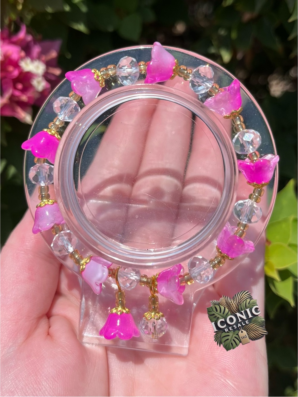 Pink & White Glass Beaded Tulip Bracelets NWOT